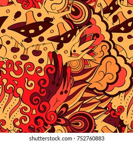 Tracery seamless pattern. Mehndi design. Ethnic colorful doodle texture. Curved doodling background. Vector