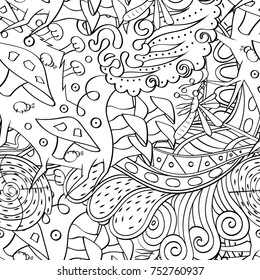 Tracery seamless pattern. Mehndi design. Ethnic monochrome binary doodle texture. Curved doodling black and white background. Vector