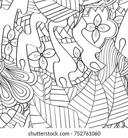 Tracery seamless pattern. Mehndi design. Ethnic monochrome binary doodle texture. Curved doodling black and white background. Vector