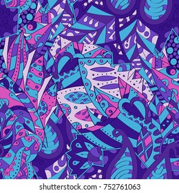 Tracery seamless pattern. Mehndi design. Ethnic colorful doodle texture. Curved doodling background. Vector