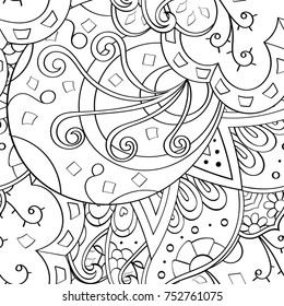 Tracery seamless pattern. Mehndi design. Ethnic monochrome binary doodle texture. Curved doodling black and white background. Vector