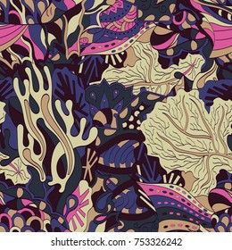 Tracery seamless pattern. Mehndi design. Ethnic colorful doodle texture. Curved doodling background. Vector