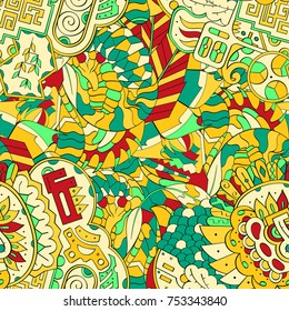 Tracery seamless pattern. Mehndi design. Ethnic colorful doodle texture. Curved doodling background. Vector