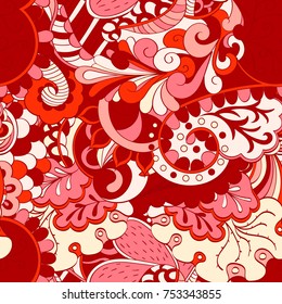 Tracery seamless pattern. Mehndi design. Ethnic colorful doodle texture. Curved doodling background. Vector