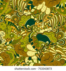 Tracery seamless pattern. Mehndi design. Ethnic colorful doodle texture. Curved doodling background. Vector