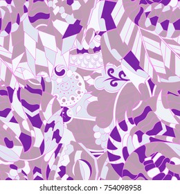 Tracery seamless pattern. Mehndi design. Ethnic colorful doodle texture. Curved doodling background. Vector