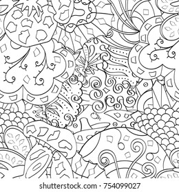 Tracery seamless pattern. Mehndi design. Ethnic monochrome binary doodle texture. Curved doodling black and white background. Vector