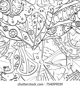 Tracery seamless pattern. Mehndi design. Ethnic monochrome binary doodle texture. Curved doodling black and white background. Vector