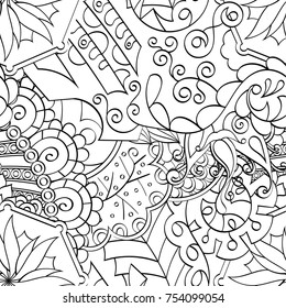 Tracery seamless pattern. Mehndi design. Ethnic monochrome binary doodle texture. Curved doodling black and white background. Vector