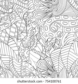 Tracery seamless pattern. Mehndi design. Ethnic monochrome binary doodle texture. Curved doodling black and white background. Vector