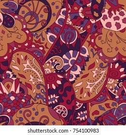 Tracery seamless pattern. Mehndi design. Ethnic colorful doodle texture. Curved doodling background. Vector