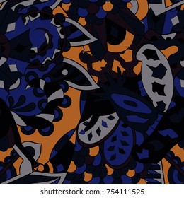 Tracery seamless pattern. Mehndi design. Ethnic colorful doodle texture. Curved doodling background. Vector