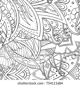 Tracery seamless pattern. Mehndi design. Ethnic monochrome binary doodle texture. Curved doodling black and white background. Vector