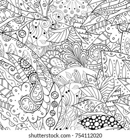 Tracery seamless pattern. Mehndi design. Ethnic monochrome binary doodle texture. Curved doodling black and white background. Vector