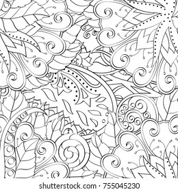 Tracery seamless pattern. Mehndi design. Ethnic monochrome binary doodle texture. Curved doodling black and white background. Vector