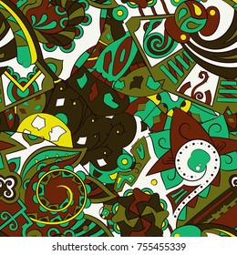 Tracery seamless pattern. Mehndi design. Ethnic colorful doodle texture. Curved doodling background. Vector