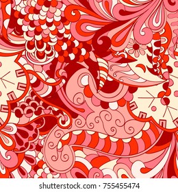 Tracery seamless pattern. Mehndi design. Ethnic colorful doodle texture. Curved doodling background. Vector