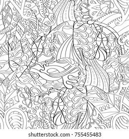 Tracery seamless pattern. Mehndi design. Ethnic monochrome binary doodle texture. Curved doodling black and white background. Vector