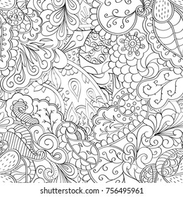Tracery seamless pattern. Mehndi design. Ethnic monochrome binary doodle texture. Curved doodling black and white background. Vector
