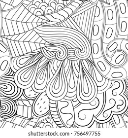 Tracery seamless pattern. Mehndi design. Ethnic monochrome binary doodle texture. Curved doodling black and white background. Vector
