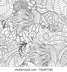 Tracery seamless pattern. Mehndi design. Ethnic monochrome binary doodle texture. Curved doodling black and white background. Vector