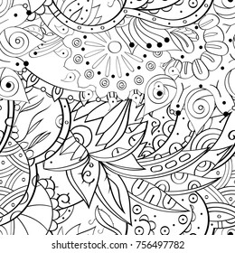 Tracery seamless pattern. Mehndi design. Ethnic monochrome binary doodle texture. Curved doodling black and white background. Vector