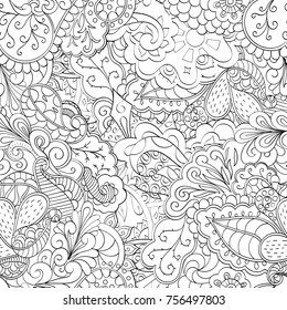 Tracery seamless pattern. Mehndi design. Ethnic monochrome binary doodle texture. Curved doodling black and white background. Vector