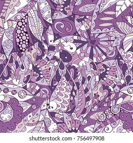 Tracery seamless pattern. Mehndi design. Ethnic colorful doodle texture. Curved doodling background. Vector