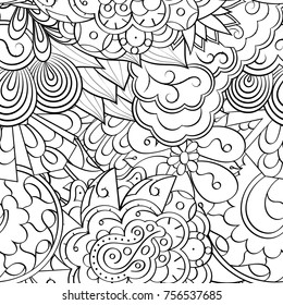 Tracery seamless pattern. Mehndi design. Ethnic monochrome binary doodle texture. Curved doodling black and white background. Vector
