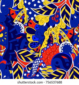 Tracery seamless pattern. Mehndi design. Ethnic colorful doodle texture. Curved doodling background. Vector