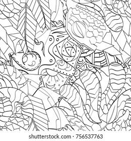 Tracery seamless pattern. Mehndi design. Ethnic monochrome binary doodle texture. Curved doodling black and white background. Vector