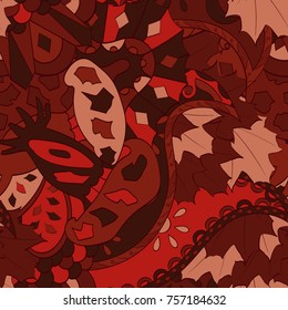 Tracery seamless pattern. Mehndi design. Ethnic colorful doodle texture. Curved doodling background. Vector