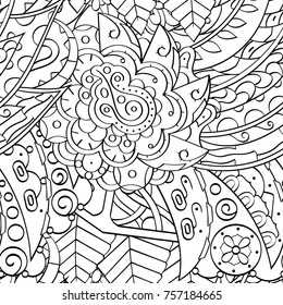Tracery seamless pattern. Mehndi design. Ethnic monochrome binary doodle texture. Curved doodling black and white background. Vector