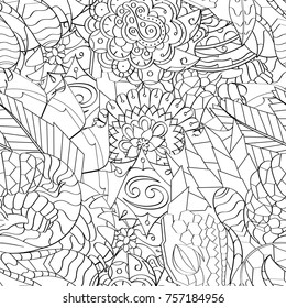 Tracery seamless pattern. Mehndi design. Ethnic monochrome binary doodle texture. Curved doodling black and white background. Vector