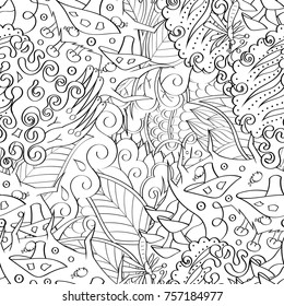 Tracery seamless pattern. Mehndi design. Ethnic monochrome binary doodle texture. Curved doodling black and white background. Vector