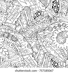 Tracery seamless pattern. Mehndi design. Ethnic monochrome binary doodle texture. Curved doodling black and white background. Vector