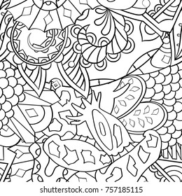 Tracery seamless pattern. Mehndi design. Ethnic monochrome binary doodle texture. Curved doodling black and white background. Vector