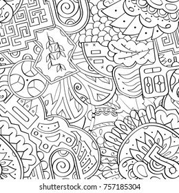 Tracery seamless pattern. Mehndi design. Ethnic monochrome binary doodle texture. Curved doodling black and white background. Vector