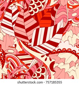 Tracery seamless pattern. Mehndi design. Ethnic colorful doodle texture. Curved doodling background. Vector