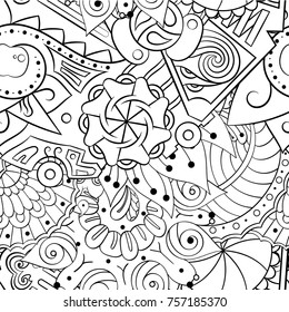 Tracery seamless pattern. Mehndi design. Ethnic monochrome binary doodle texture. Curved doodling black and white background. Vector