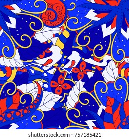 Tracery seamless pattern. Mehndi design. Ethnic colorful doodle texture. Curved doodling background. Vector