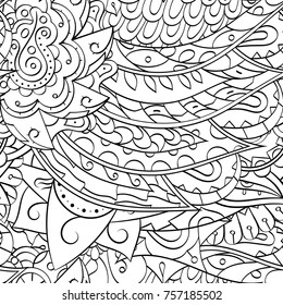 Tracery seamless pattern. Mehndi design. Ethnic monochrome binary doodle texture. Curved doodling black and white background. Vector