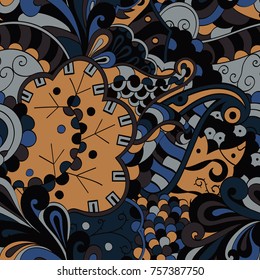 Tracery seamless pattern. Mehndi design. Ethnic colorful doodle texture. Curved doodling background. Vector