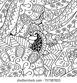 Tracery seamless pattern. Mehndi design. Ethnic monochrome binary doodle texture. Curved doodling black and white background. Vector