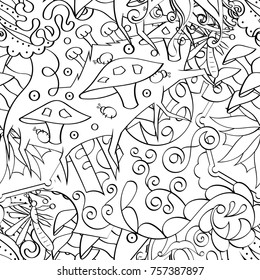 Tracery seamless pattern. Mehndi design. Ethnic monochrome binary doodle texture. Curved doodling black and white background. Vector