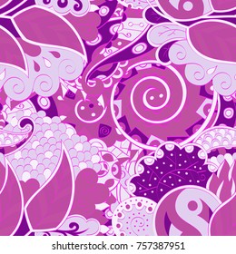 Tracery seamless pattern. Mehndi design. Ethnic colorful doodle texture. Curved doodling background. Vector