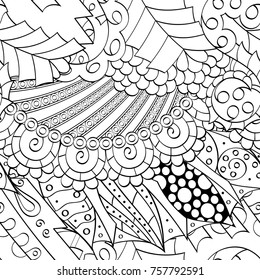 Tracery seamless pattern. Mehndi design. Ethnic monochrome binary doodle texture. Curved doodling black and white background. Vector