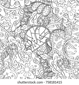 Tracery seamless pattern. Mehndi design. Ethnic monochrome binary doodle texture. Curved doodling black and white background. Vector