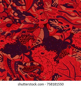 Tracery seamless pattern. Mehndi design. Ethnic colorful doodle texture. Curved doodling background. Vector