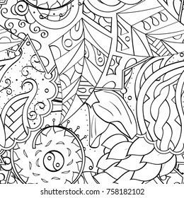 Tracery seamless pattern. Mehndi design. Ethnic monochrome binary doodle texture. Curved doodling black and white background. Vector